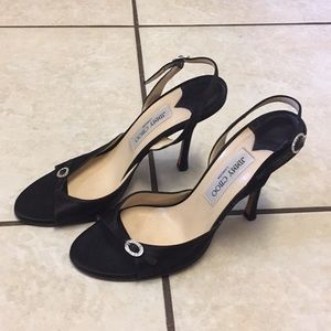 Jimmy Choo satin rhinestone dress shoes